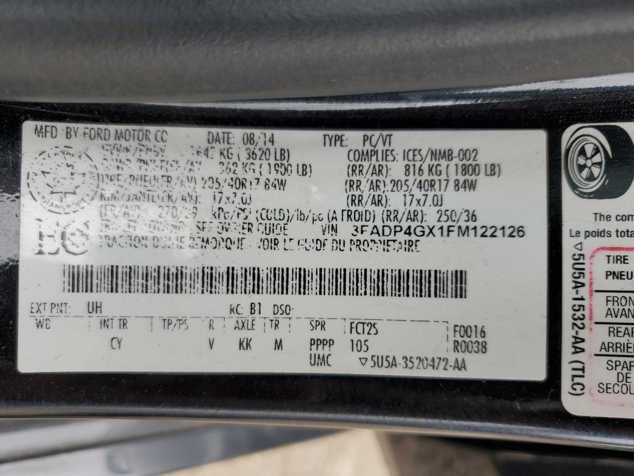2015 Ford Fiesta St VIN: 3FADP4GX1FM122126 Lot: 63599545
