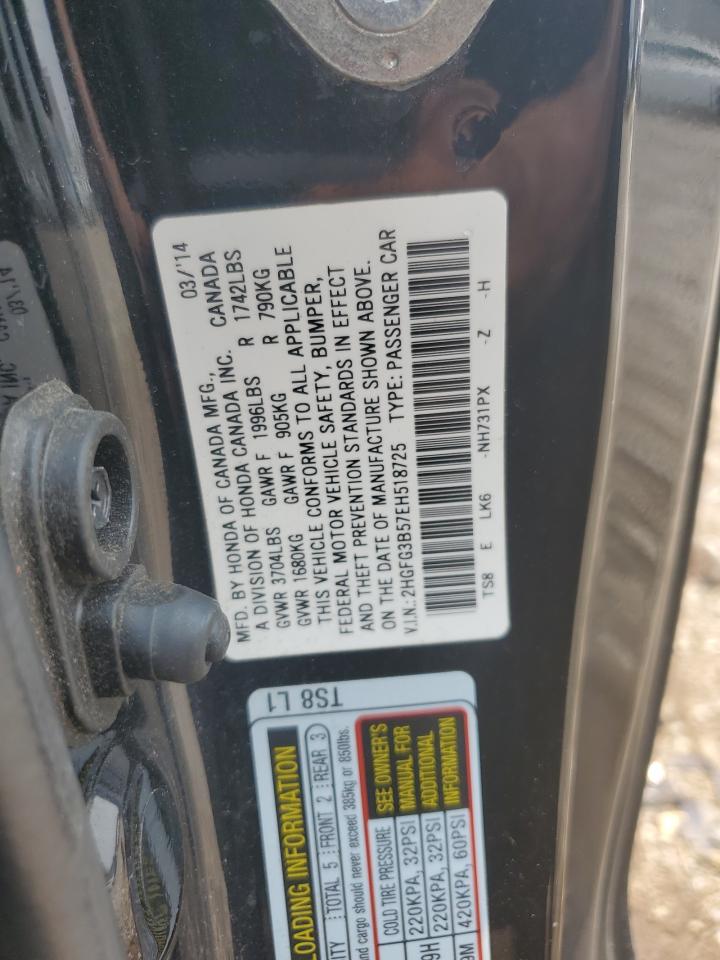 2014 Honda Civic Lx VIN: 2HGFG3B57EH518725 Lot: 64604105
