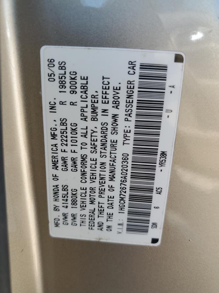 2006 Honda Accord Ex VIN: 1HGCM72676A020360 Lot: 64546895