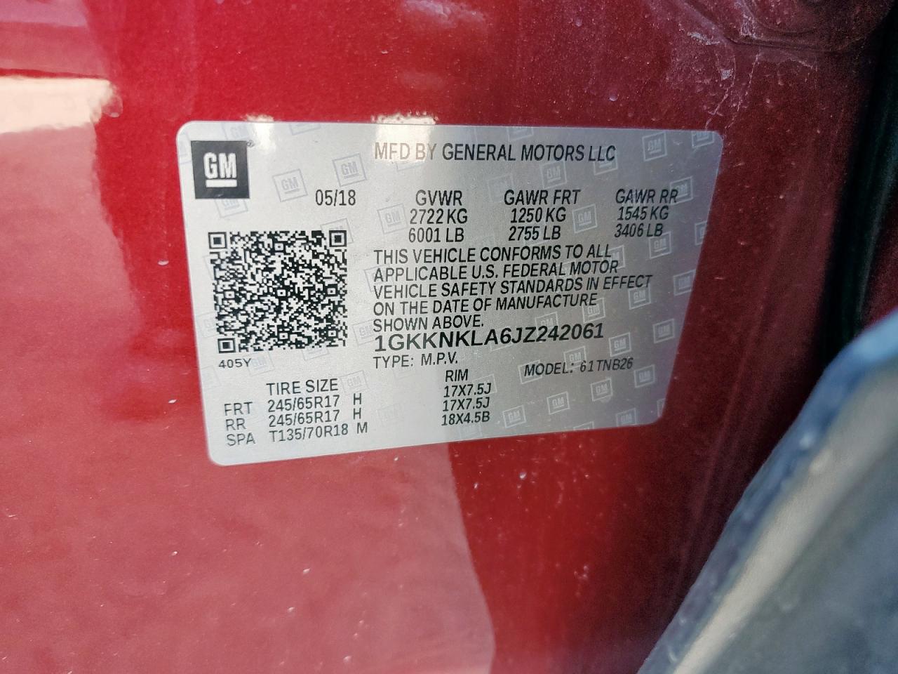 2018 GMC Acadia Sle VIN: 1GKKNKLA6JZ242061 Lot: 66333925