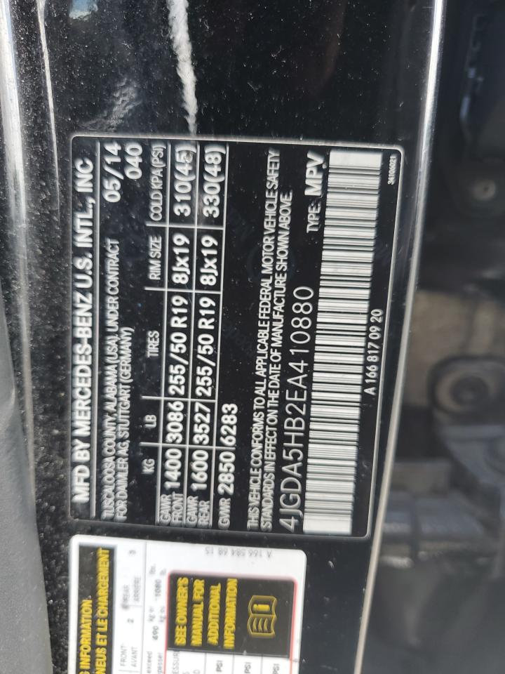 2014 Mercedes-Benz Ml 350 4Matic VIN: 4JGDA5HB2EA410880 Lot: 67180195