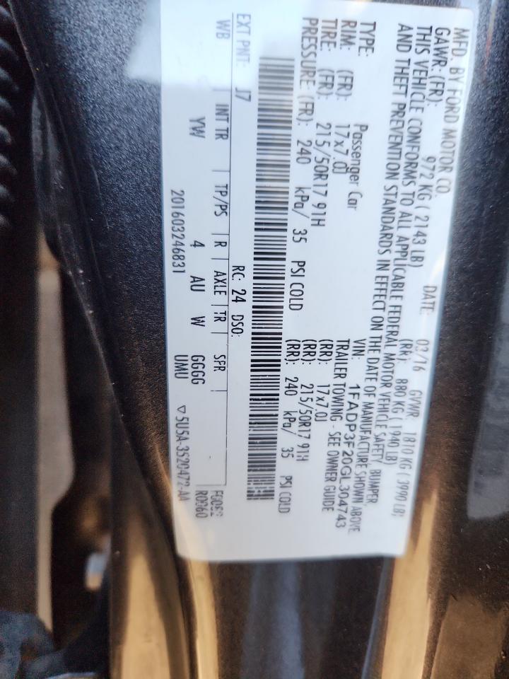 2016 Ford Focus Se VIN: 1FADP3F20GL304743 Lot: 64641365