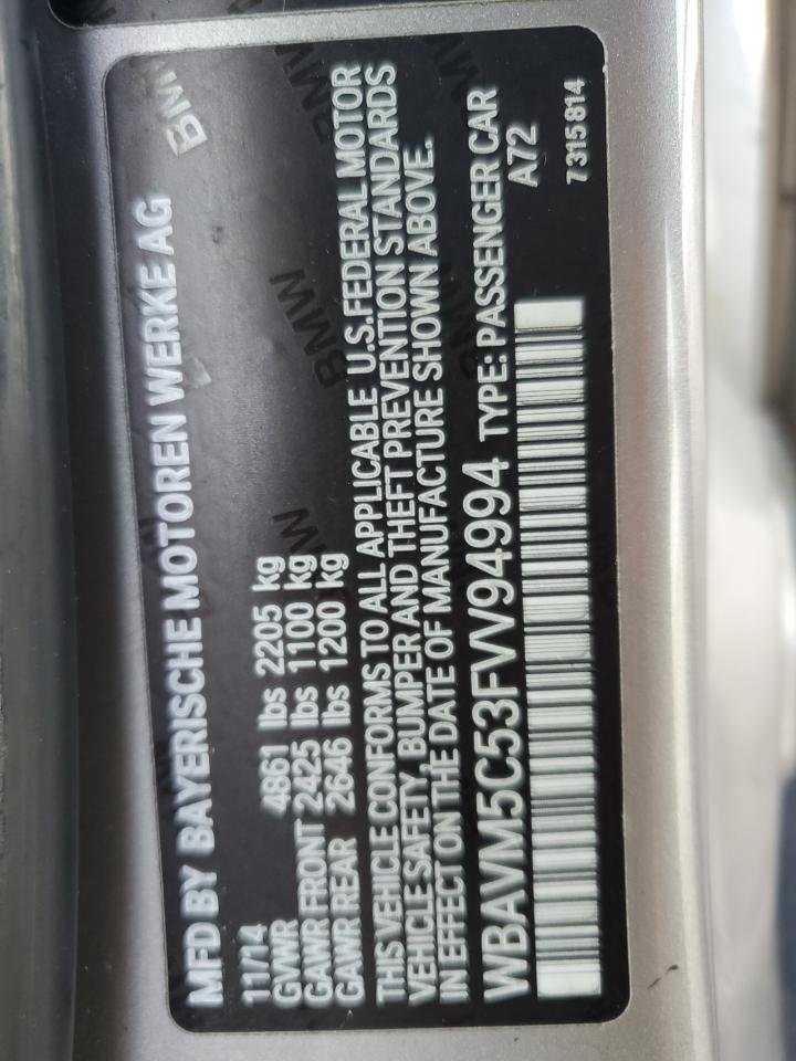 2015 BMW X1 xDrive35I VIN: WBAVM5C53FVV94994 Lot: 64780185