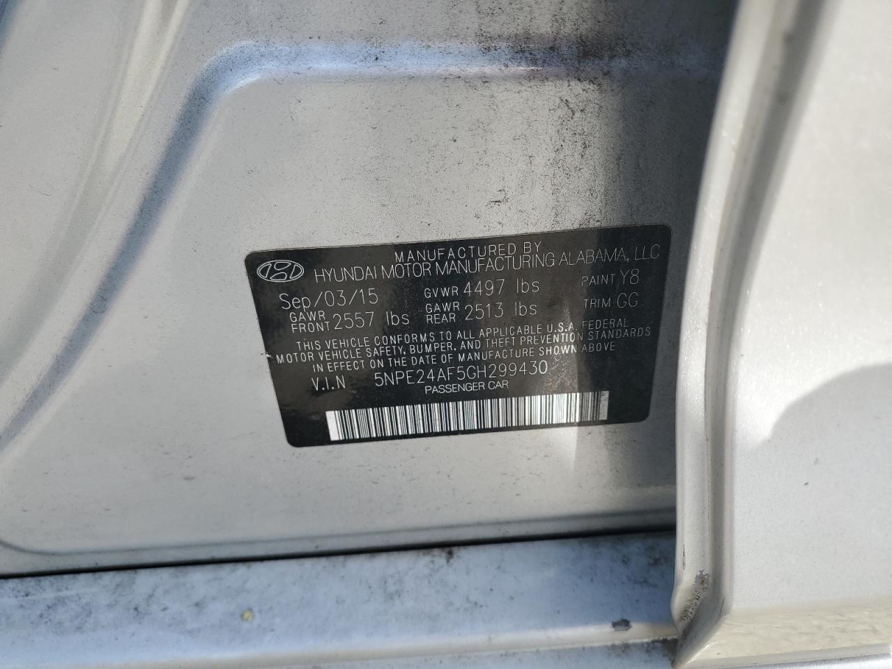 2016 Hyundai Sonata Se VIN: 5NPE24AF5GH299430 Lot: 63620295