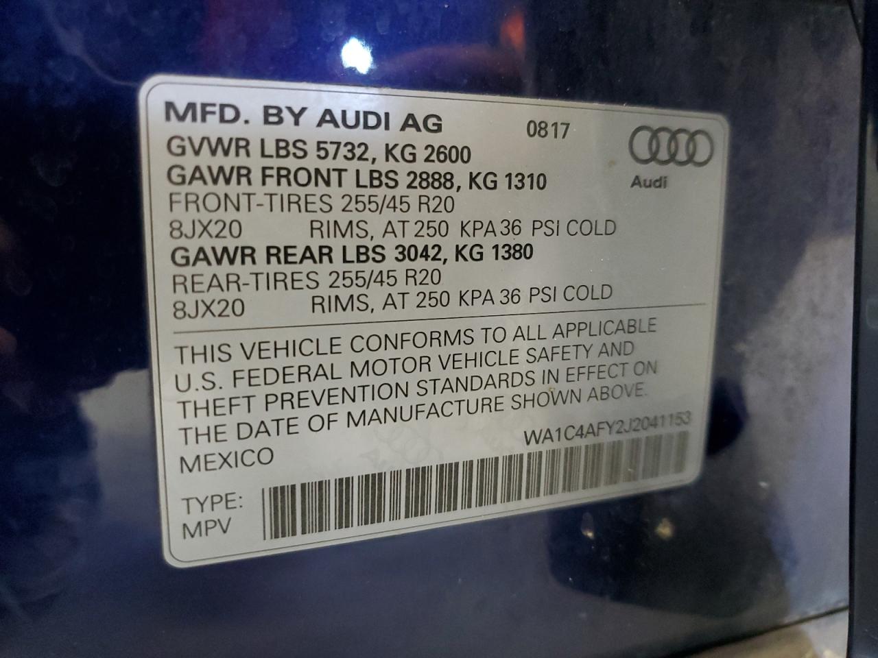 2018 Audi Sq5 Prestige VIN: WA1C4AFY2J2041153 Lot: 65413795