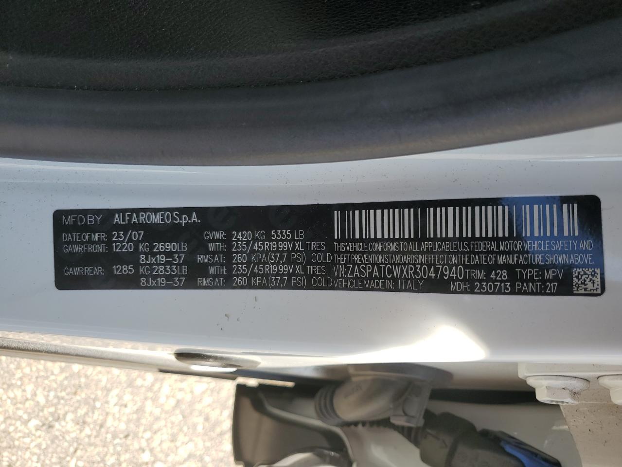 2024 Alfa Romeo Tonale Ti VIN: ZASPATCWXR3047940 Lot: 64693215