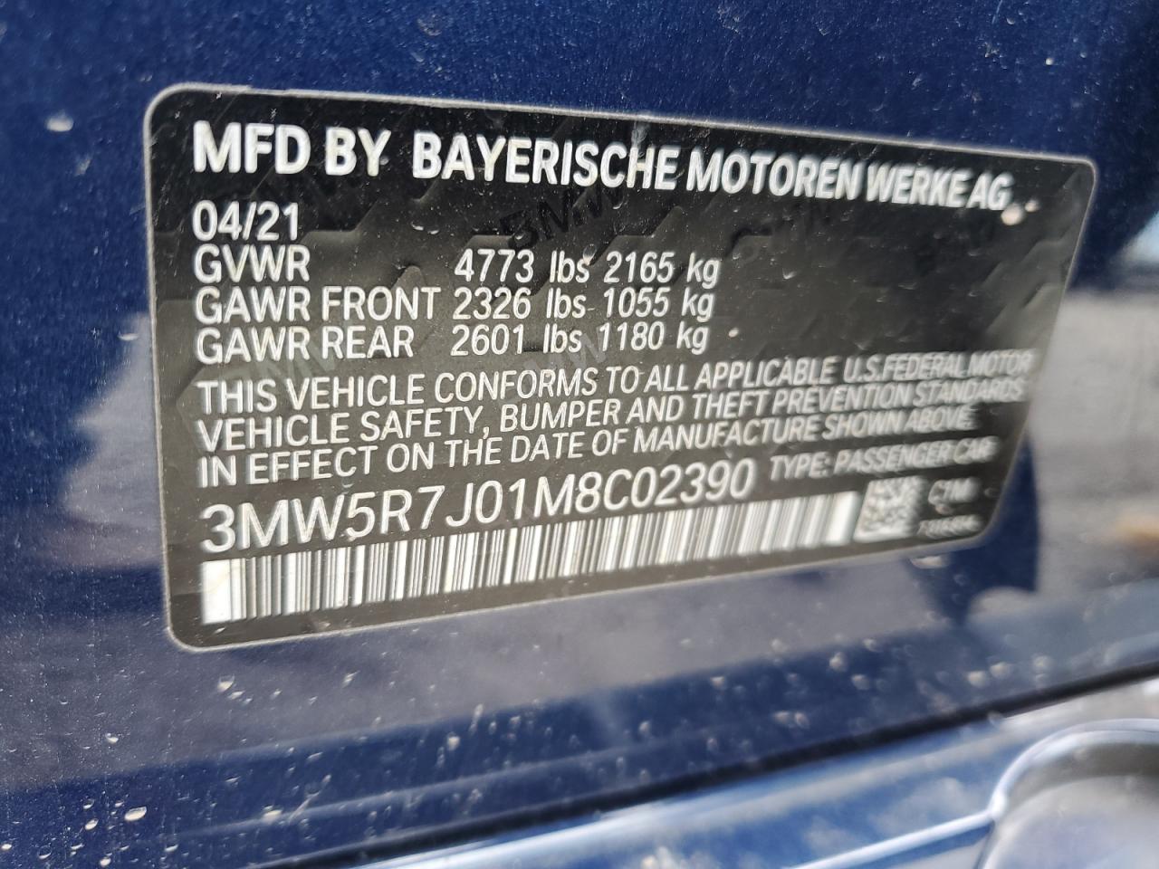 2021 BMW 330Xi VIN: 3MW5R7J01M8C02390 Lot: 64272975