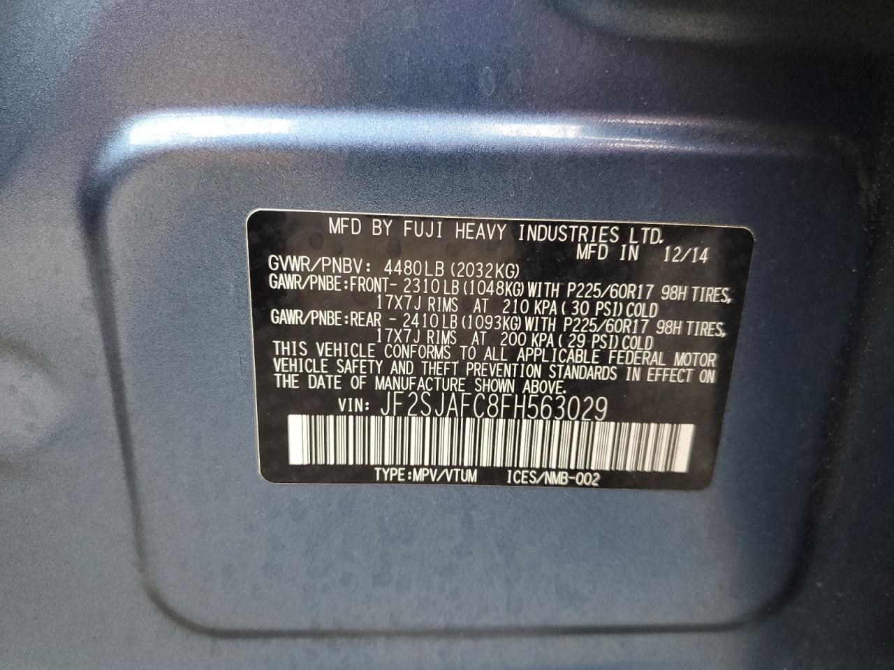 2015 Subaru Forester 2.5I Premium VIN: JF2SJAFC8FH563029 Lot: 64309535