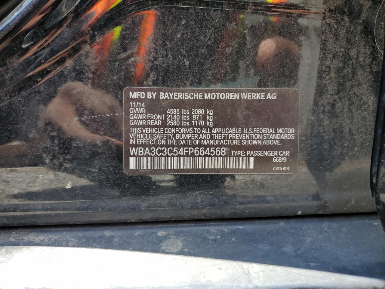 2015 BMW 320 I xDrive VIN: WBA3C3C54FP664568 Lot: 66522715