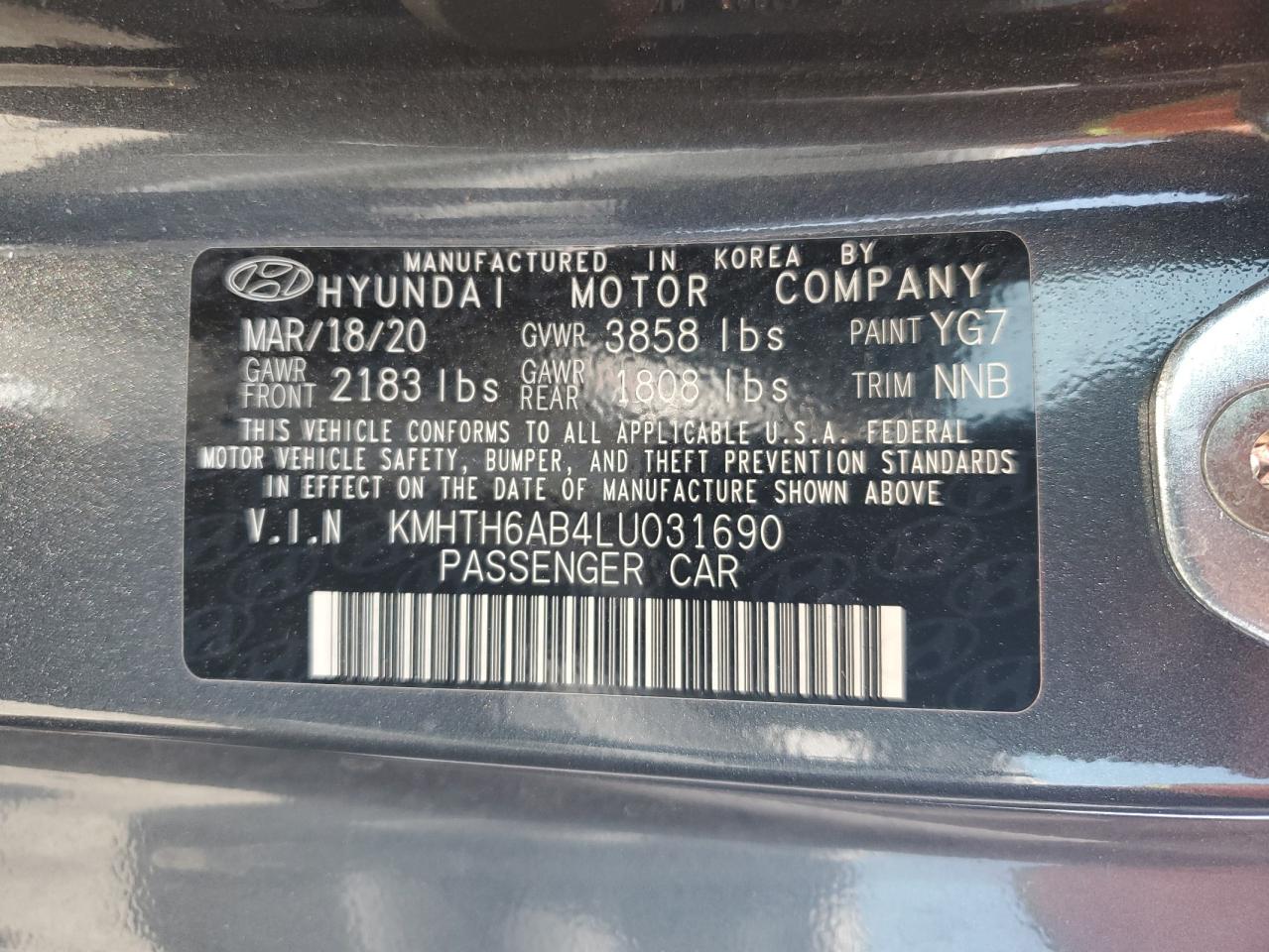 2020 Hyundai Veloster Turbo VIN: KMHTH6AB4LU031690 Lot: 65057115