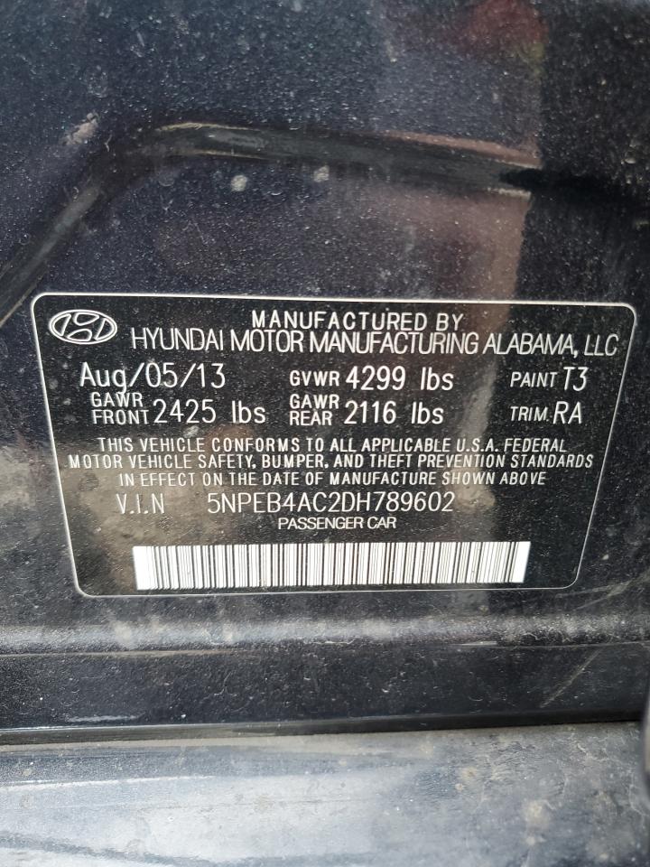 2013 Hyundai Sonata Gls VIN: 5NPEB4AC2DH789602 Lot: 63641575