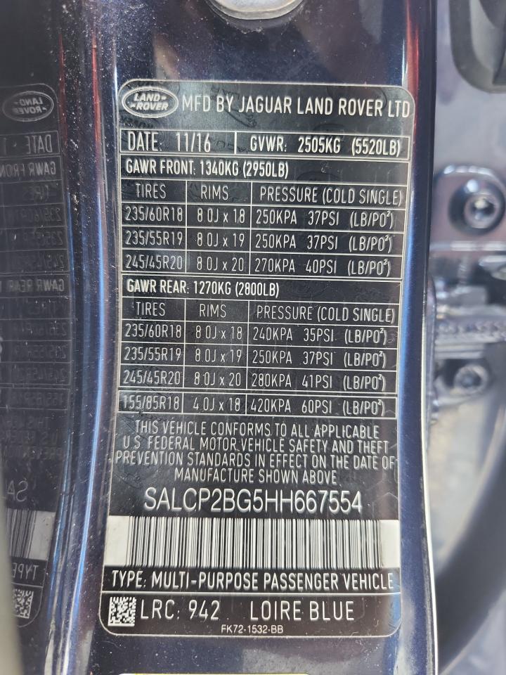 2017 Land Rover Discovery Sport Se VIN: SALCP2BG5HH667554 Lot: 64822785
