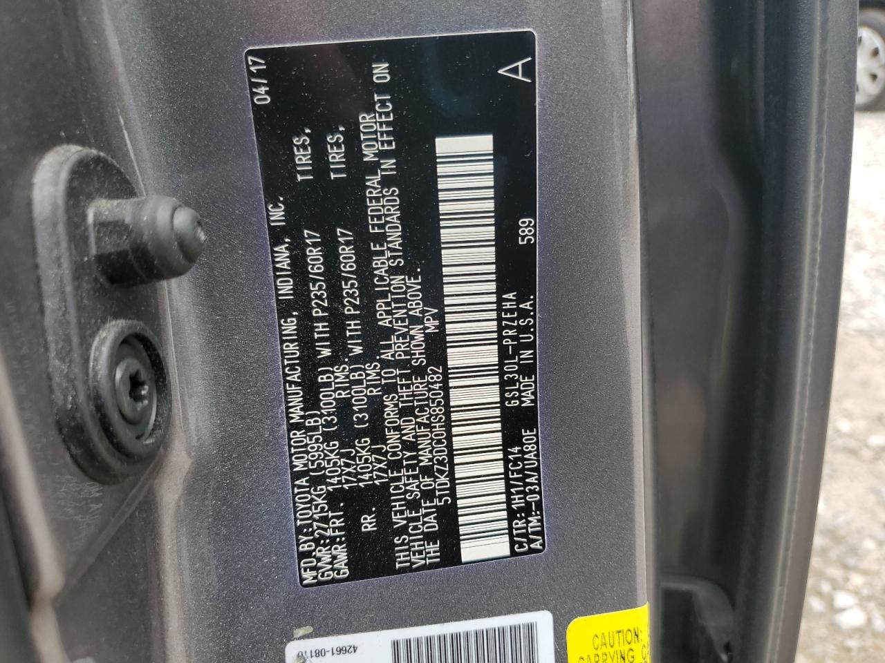 2017 Toyota Sienna Le VIN: 5TDKZ3DC0HS850482 Lot: 64985265