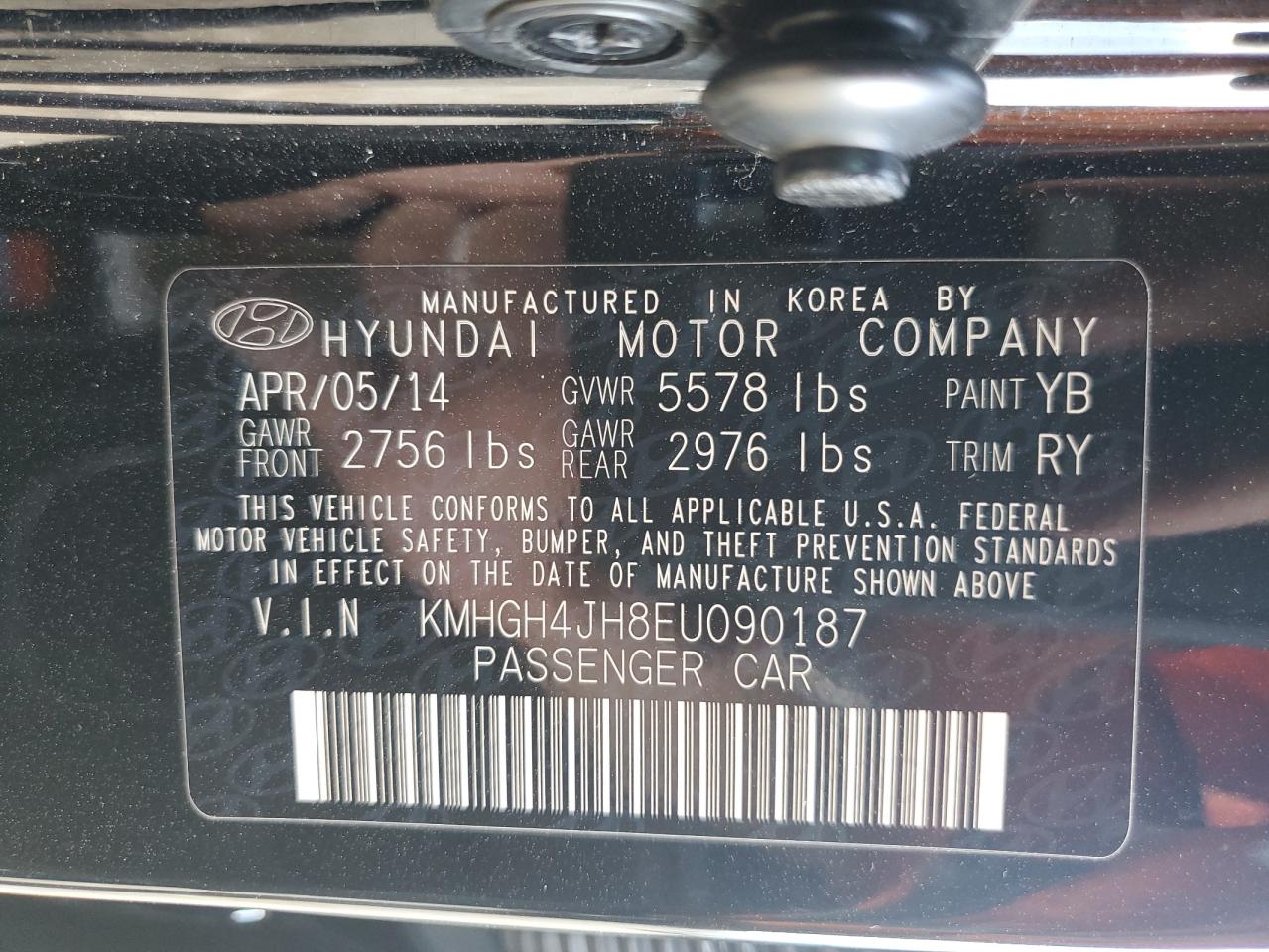 2014 Hyundai Equus Signature VIN: KMHGH4JH8EU090187 Lot: 62720525