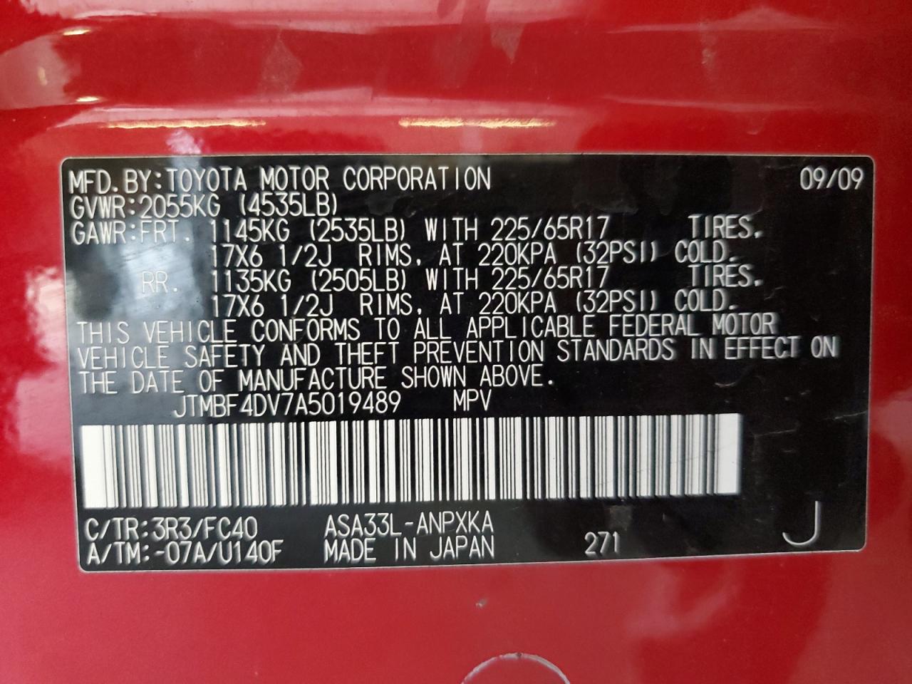 2010 Toyota Rav4 VIN: JTMBF4DV7A5019489 Lot: 64317945