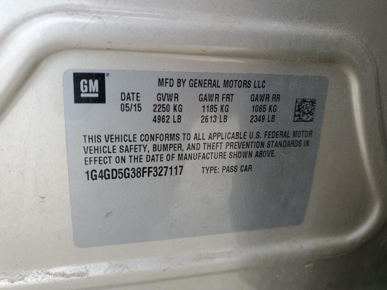 2015 Buick Lacrosse Premium VIN: 1G4GD5G38FF327117 Lot: 63005505