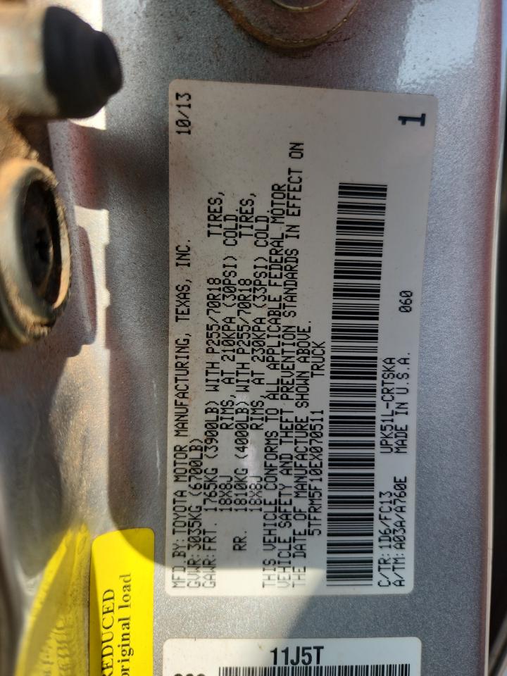 2014 Toyota Tundra Double Cab Sr VIN: 5TFRM5F10EX070511 Lot: 64770185