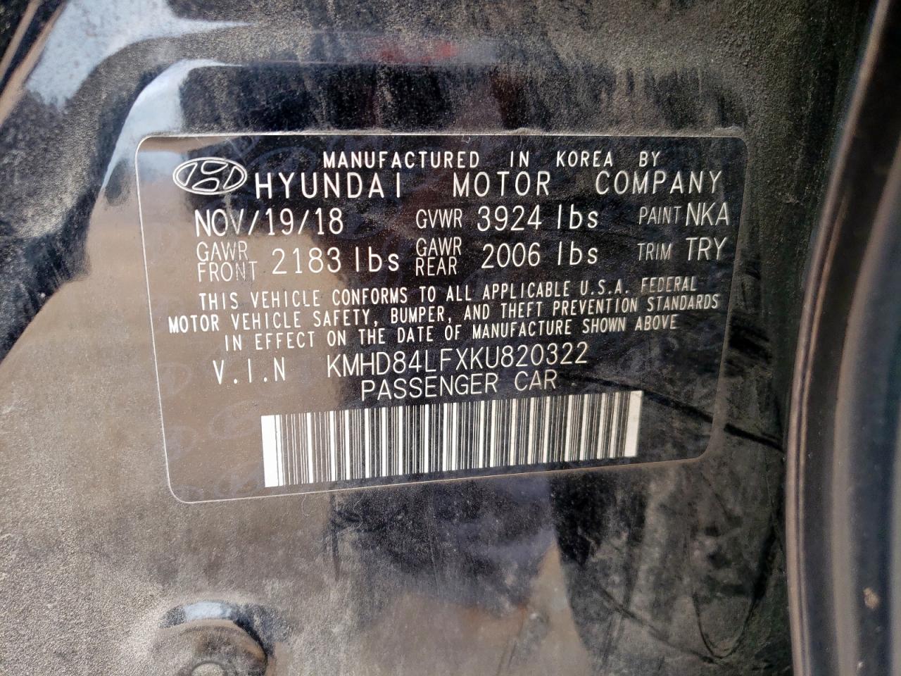 2019 Hyundai Elantra Sel VIN: KMHD84LFXKU820322 Lot: 63610775