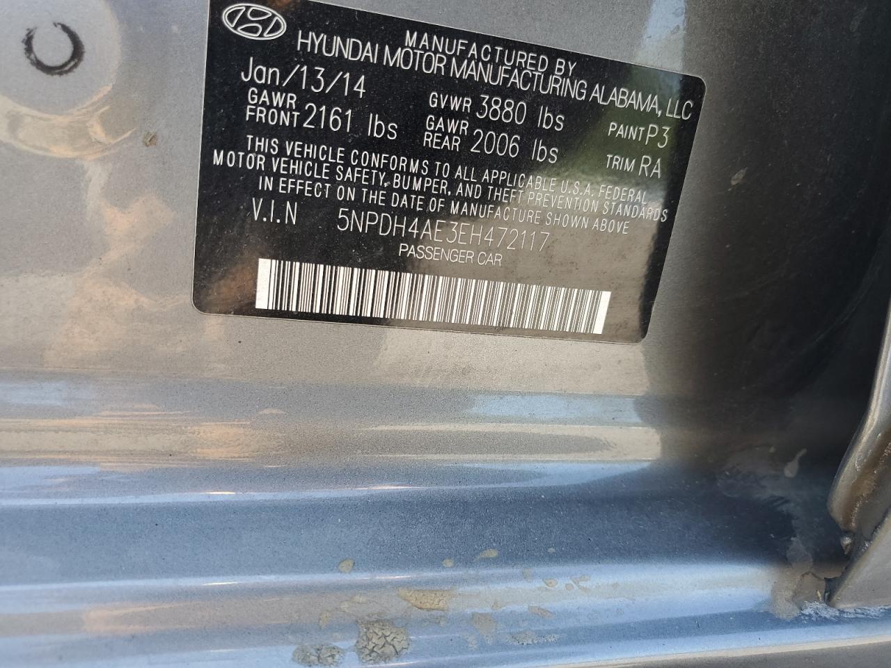 2014 Hyundai Elantra Se VIN: 5NPDH4AE3EH472117 Lot: 64320865