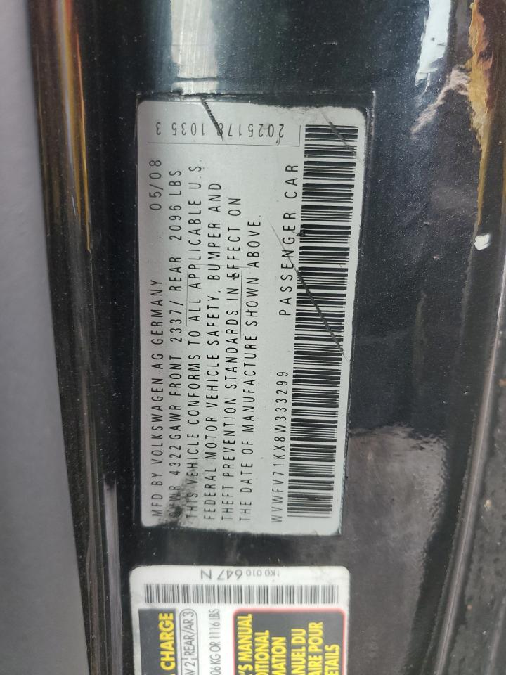 2008 Volkswagen Gti VIN: WVWFV71KX8W333299 Lot: 66189505