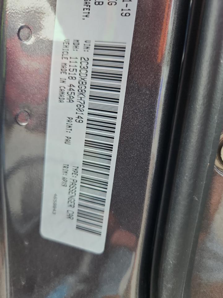 2019 Dodge Charger Sxt VIN: 2C3CDXBG8KH760149 Lot: 64931375