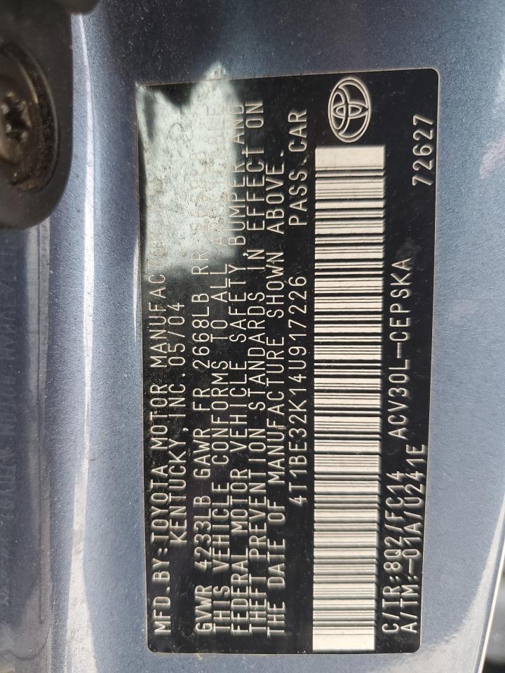 2004 Toyota Camry Le VIN: 4T1BE32K14U917226 Lot: 65056465