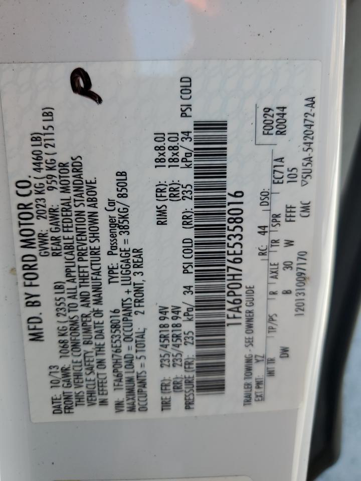 2014 Ford Fusion Se VIN: 1FA6P0H76E5358016 Lot: 64936935