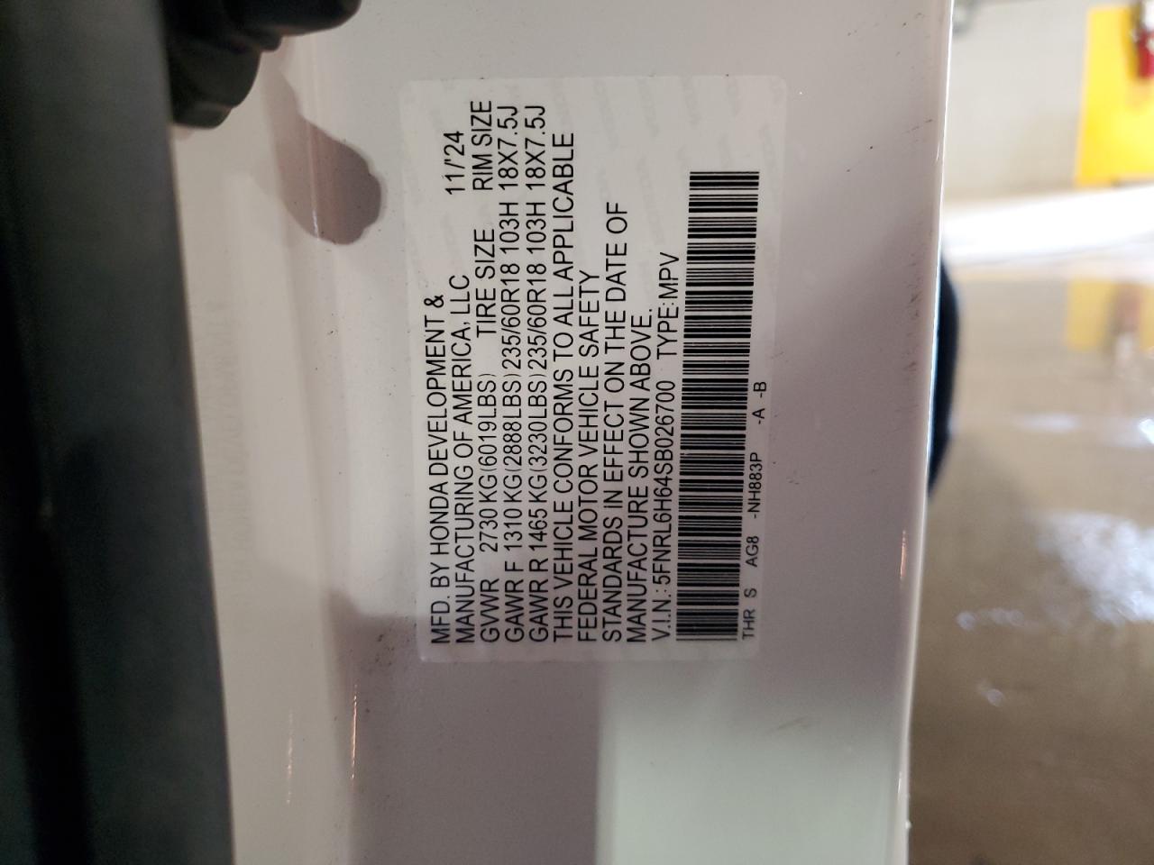2025 Honda Odyssey Exl VIN: 5FNRL6H64SB026700 Lot: 65071795