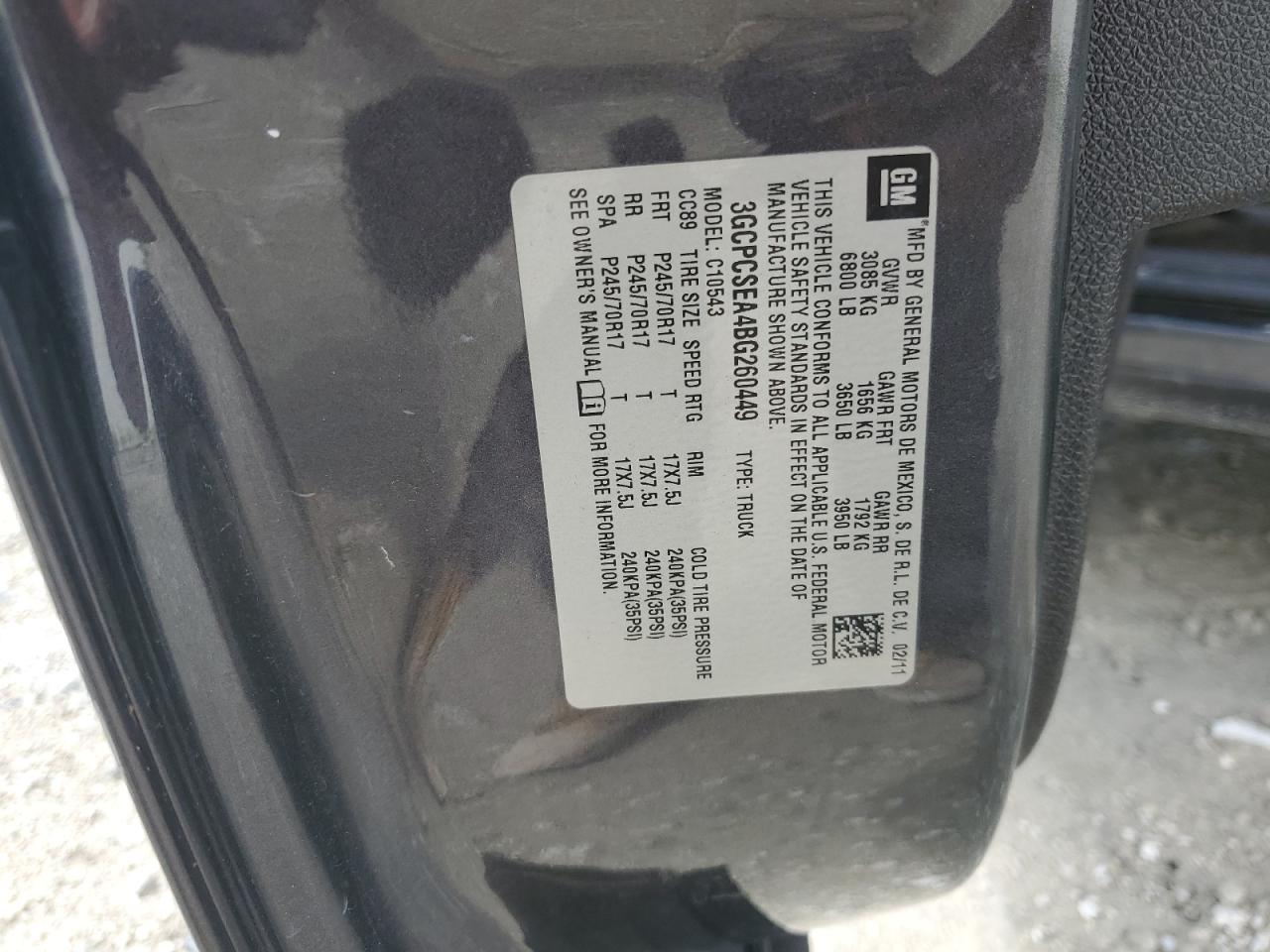 3gcpcsea4bg260449 3GCPCSEA4BG260449 2011 Chevrolet Silverado C1500 Lt