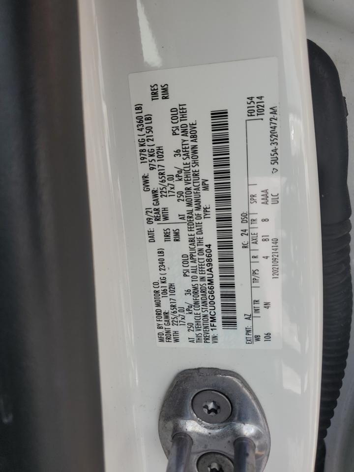 2021 Ford Escape Se VIN: 1FMCU0G66MUA98604 Lot: 66513195