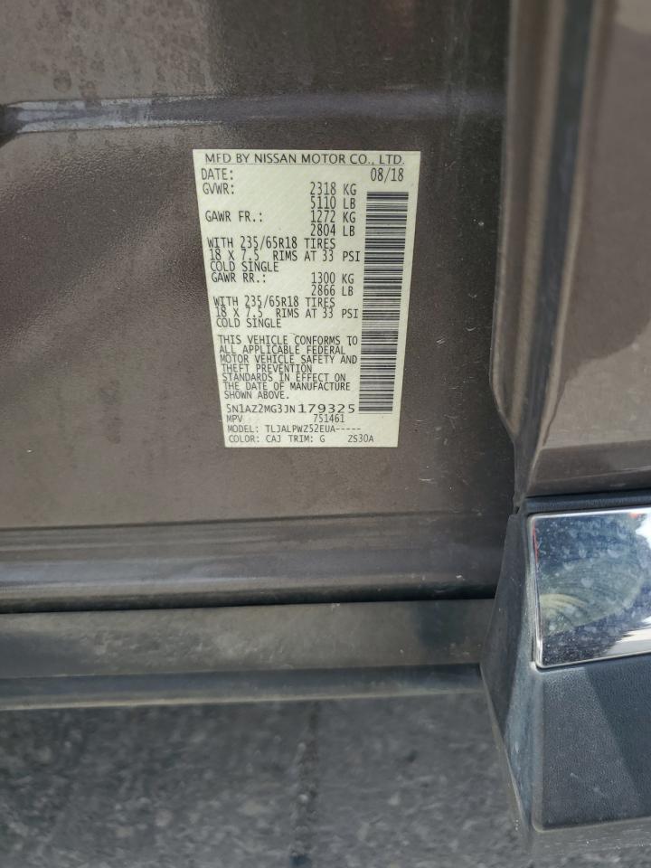 2018 Nissan Murano S VIN: 5N1AZ2MG3JN179325 Lot: 63099875