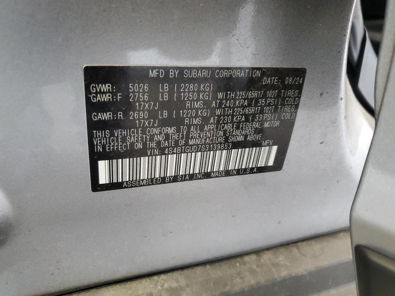 2025 Subaru Outback Wilderness VIN: 4S4BTGUD7S3139853 Lot: 64843595