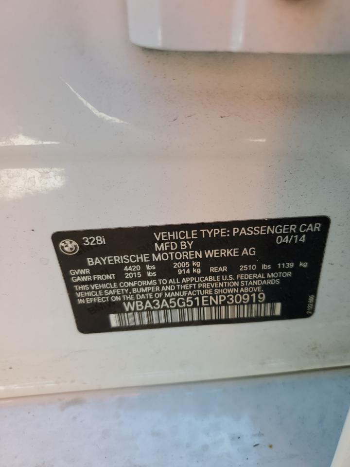2014 BMW 328 I VIN: WBA3A5G51ENP30919 Lot: 64352525