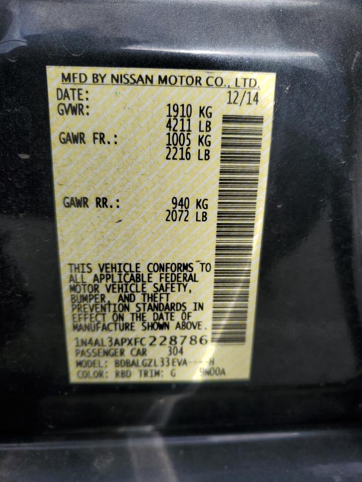 2015 Nissan Altima 2.5 VIN: 1N4AL3APXFC228786 Lot: 64887395