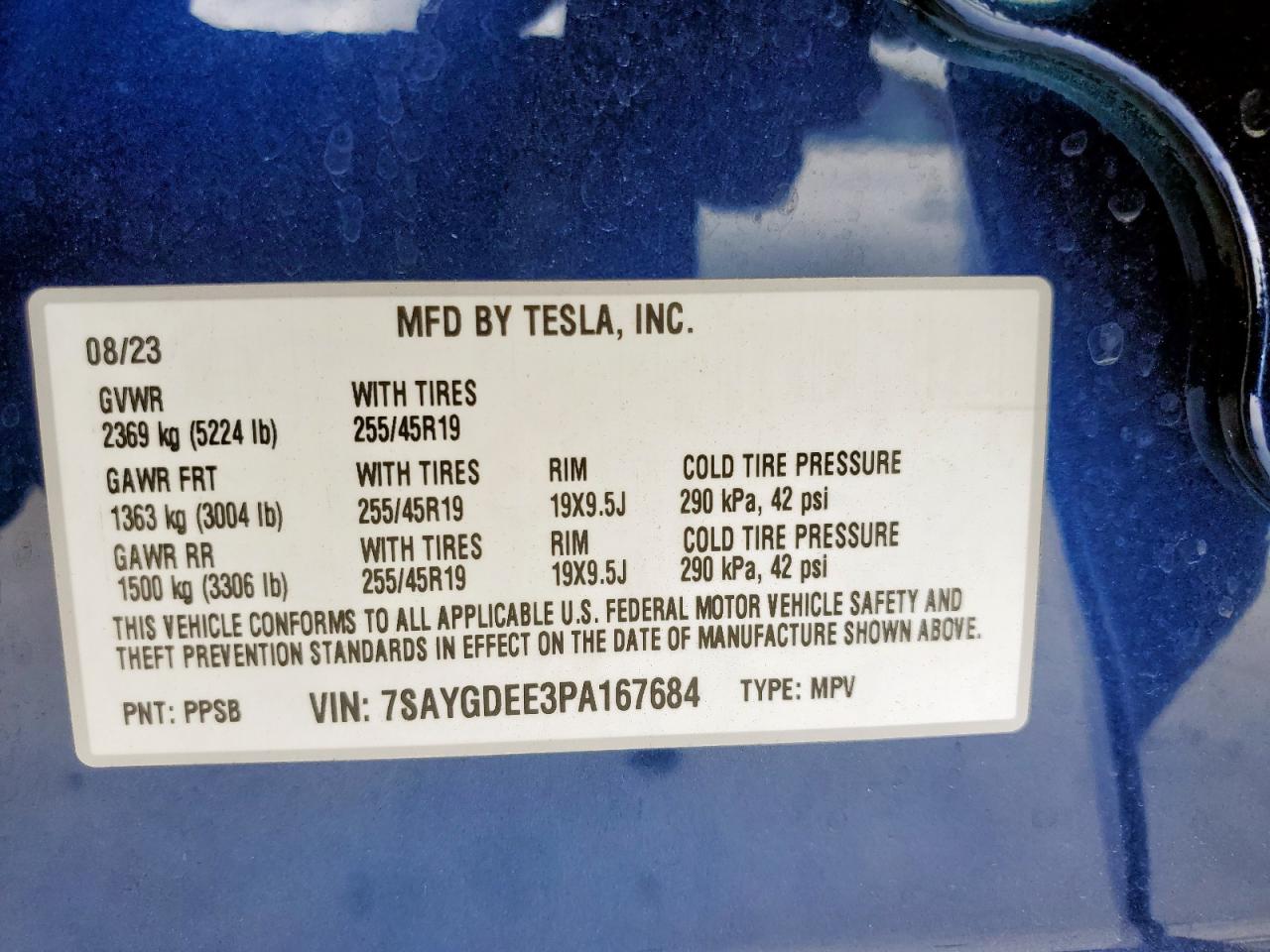 2023 Tesla Model Y VIN: 7SAYGDEE3PA167684 Lot: 63126885