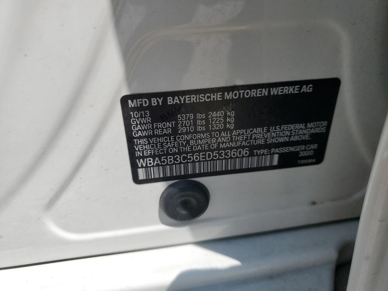 2014 BMW 535 Xi VIN: WBA5B3C56ED533606 Lot: 65768665