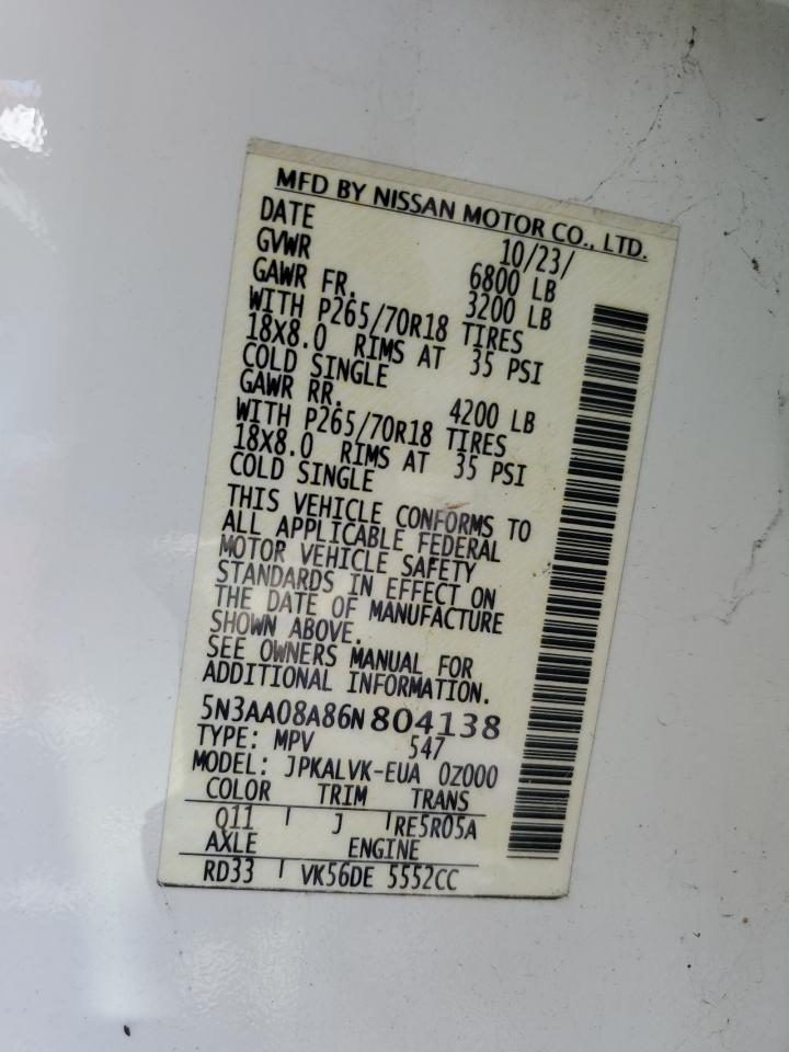 2006 Infiniti Qx56 VIN: 5N3AA08A86N804138 Lot: 66527275