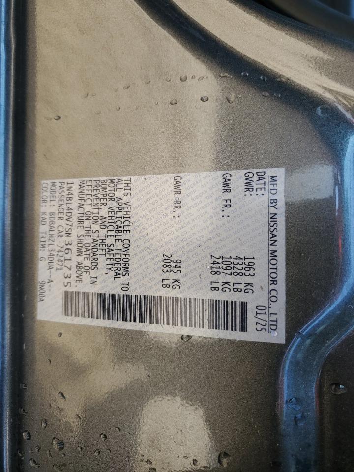 2025 Nissan Altima Sv VIN: 1N4BL4DV7SN361735 Lot: 64239335