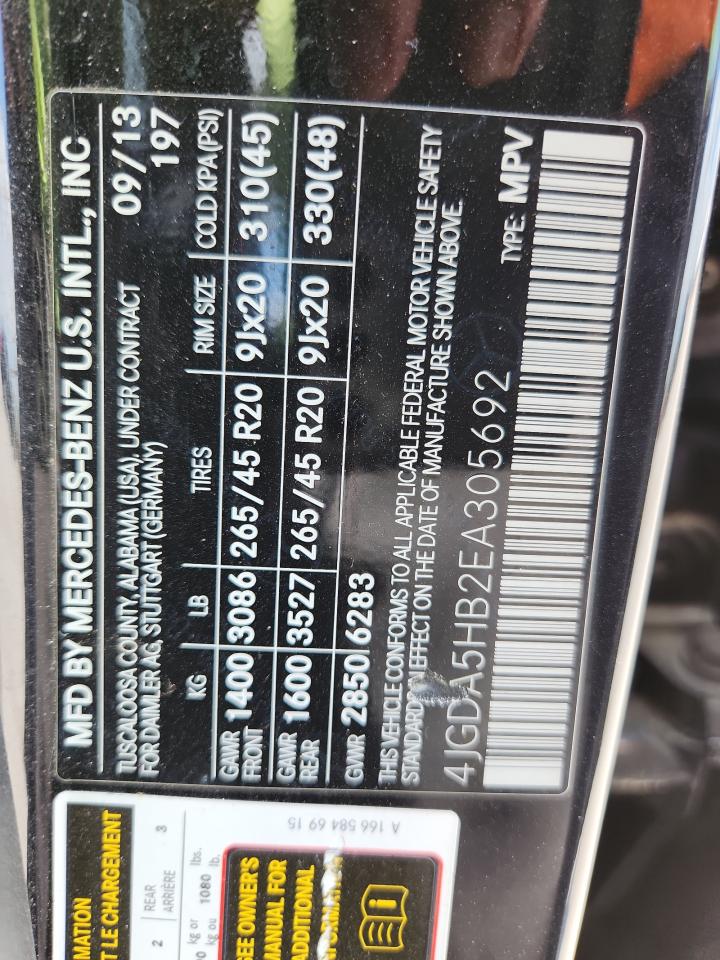 2014 Mercedes-Benz Ml 350 4Matic VIN: 4JGDA5HB2EA305692 Lot: 64983905