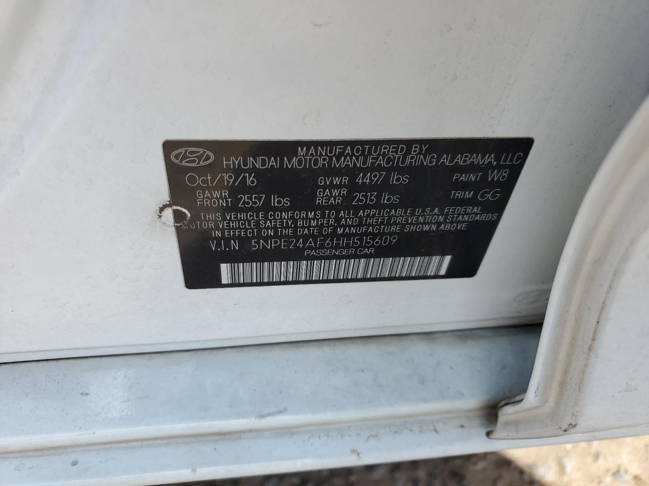 2017 Hyundai Sonata Se VIN: 5NPE24AF6HH515609 Lot: 65097225