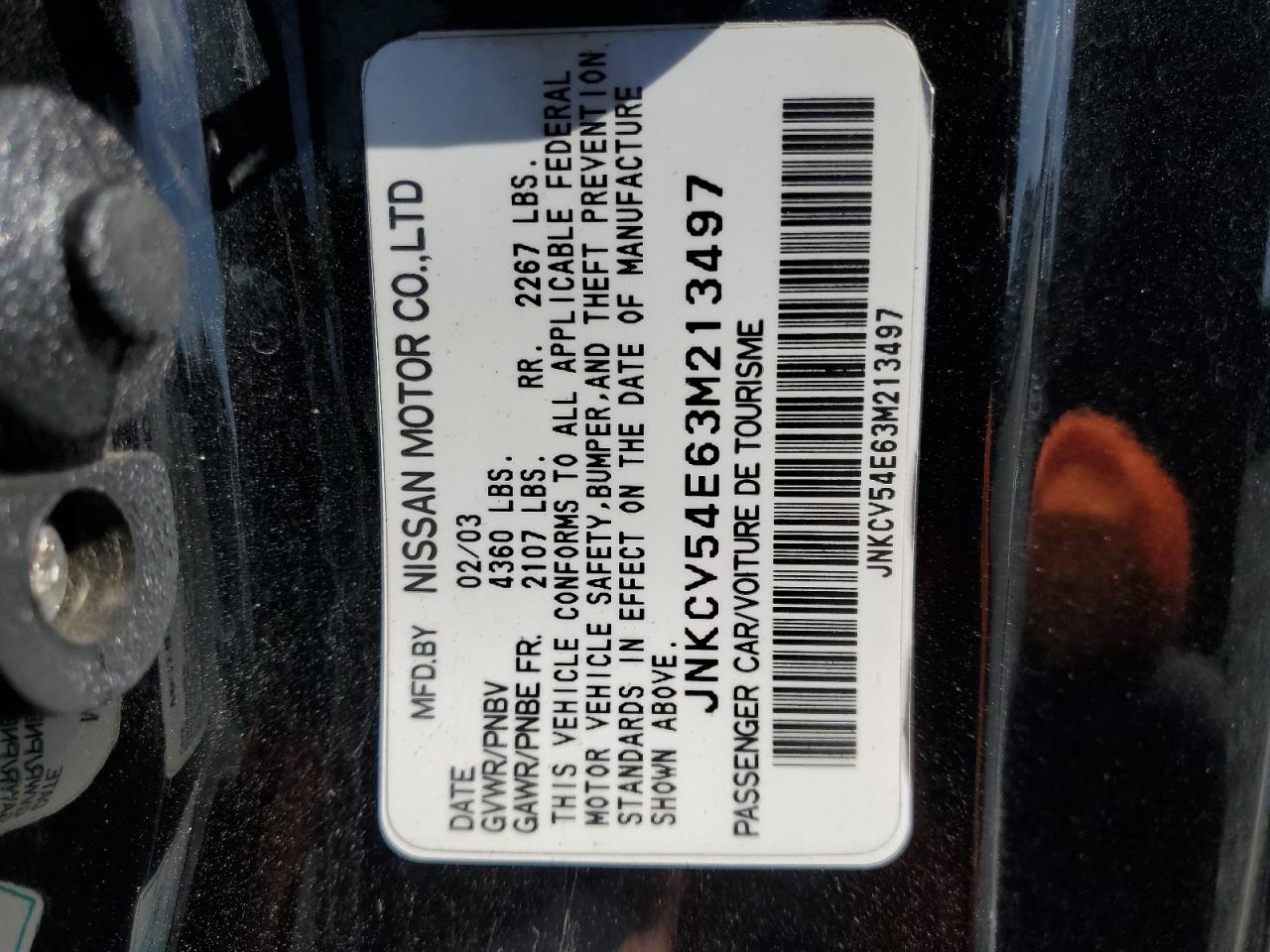2003 Infiniti G35 VIN: JNKCV54E63M213497 Lot: 63339705
