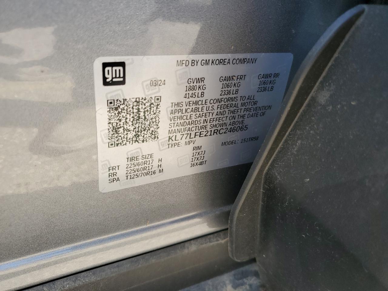 2024 Chevrolet Trax Ls VIN: KL77LFE21RC246065 Lot: 65909845