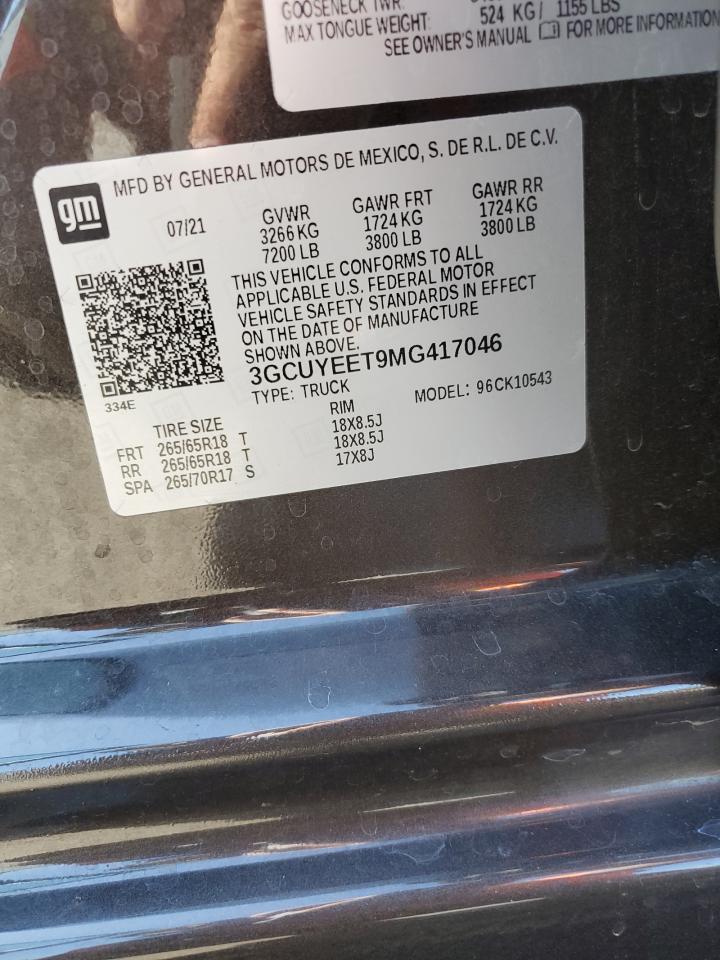 2021 Chevrolet Silverado K1500 Rst VIN: 3GCUYEET9MG417046 Lot: 65591315