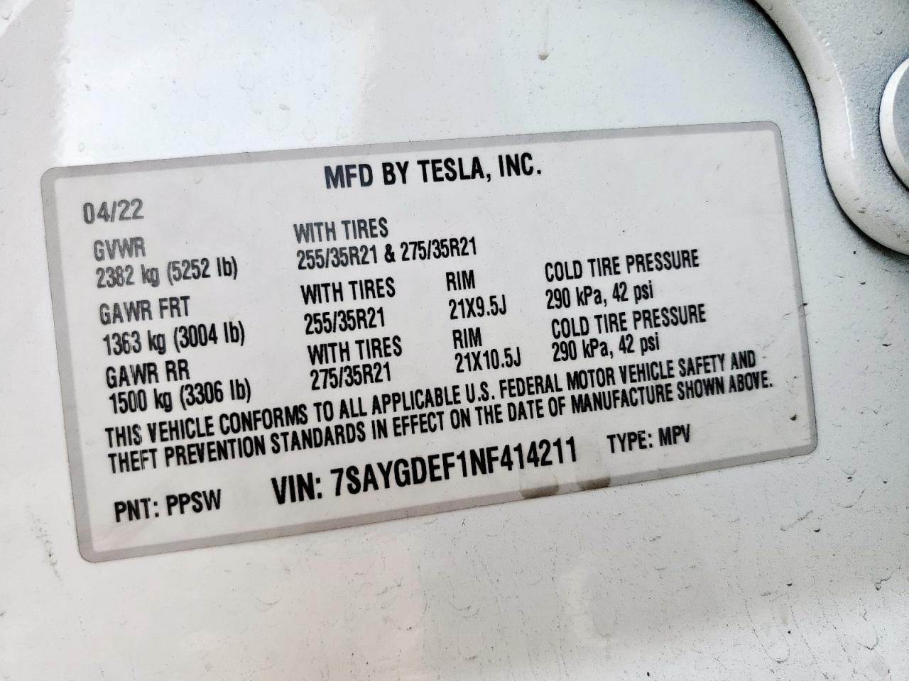 2022 Tesla Model Y VIN: 7SAYGDEF1NF414211 Lot: 63946555