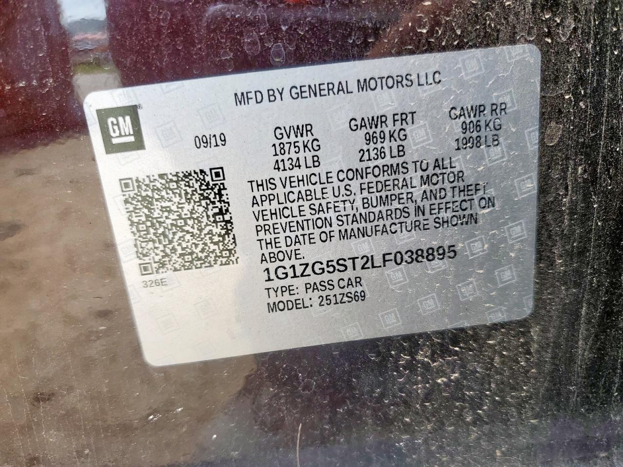 2020 Chevrolet Malibu Rs VIN: 1G1ZG5ST2LF038895 Lot: 64851665