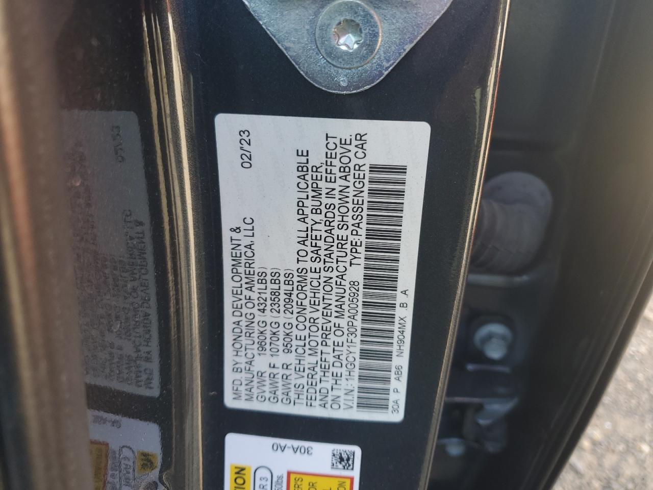 2023 Honda Accord Ex VIN: 1HGCY1F30PA005928 Lot: 65048615