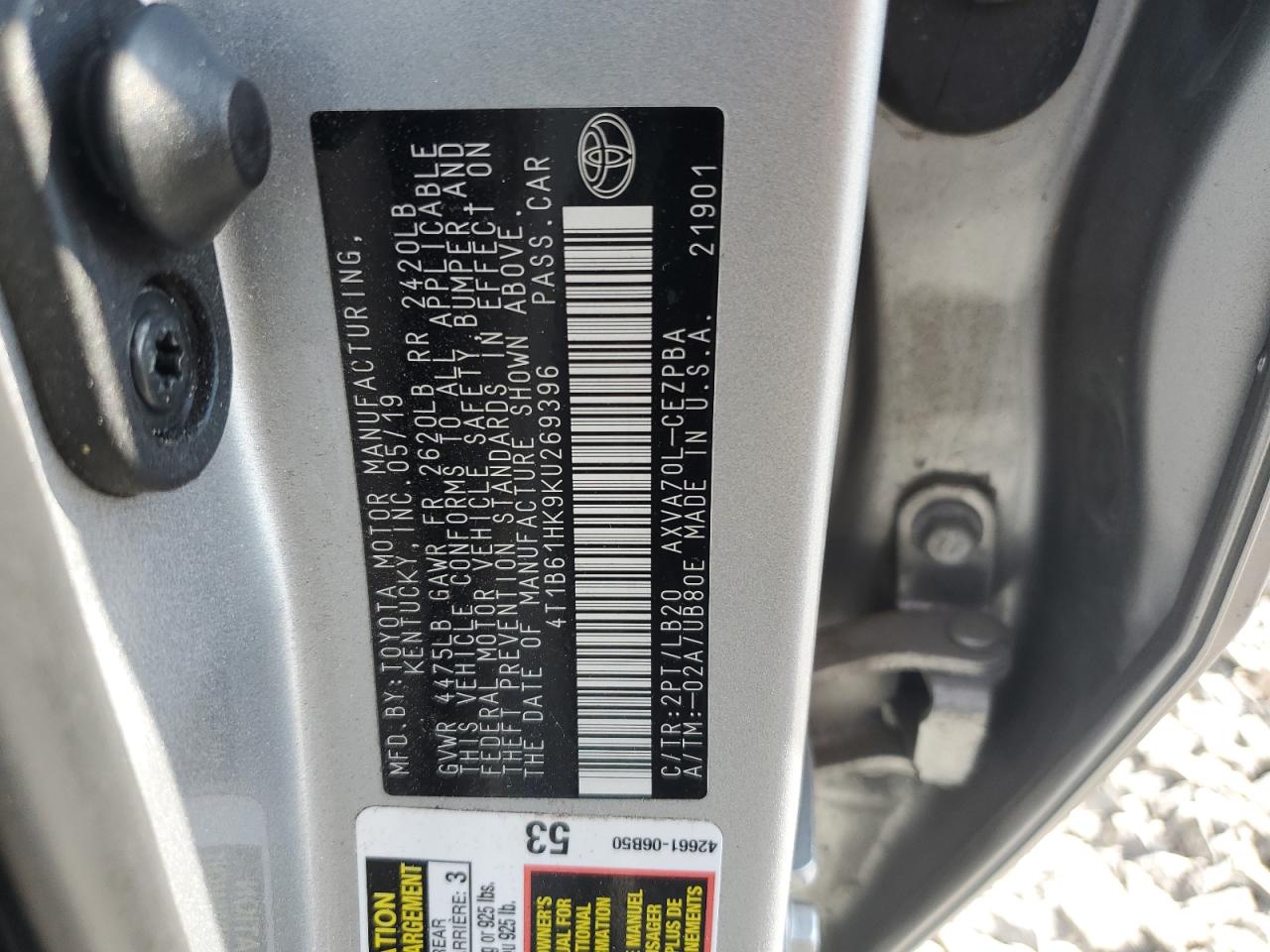 2019 Toyota Camry Xse VIN: 4T1B61HK9KU269396 Lot: 64852655