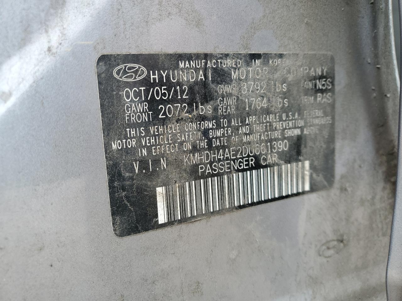 2013 Hyundai Elantra Gls VIN: KMHDH4AE2DU661390 Lot: 64208515
