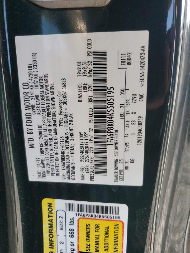 2019 Ford Mustang Bullitt VIN: 1FA6P8K04K5505195 Lot: 64580295