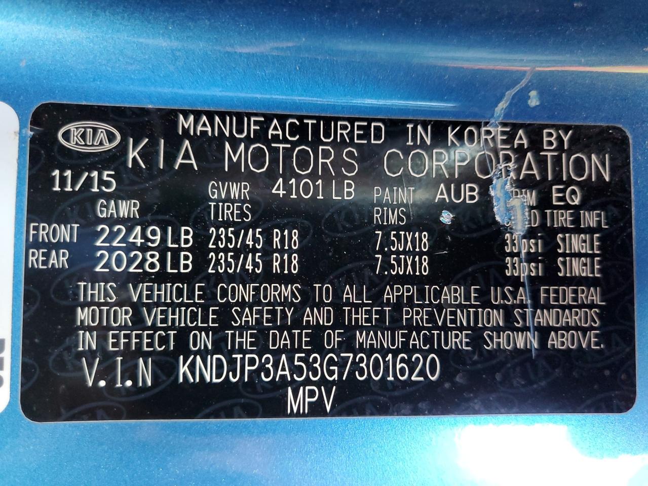2016 Kia Soul + VIN: KNDJP3A53G7301620 Lot: 63825305